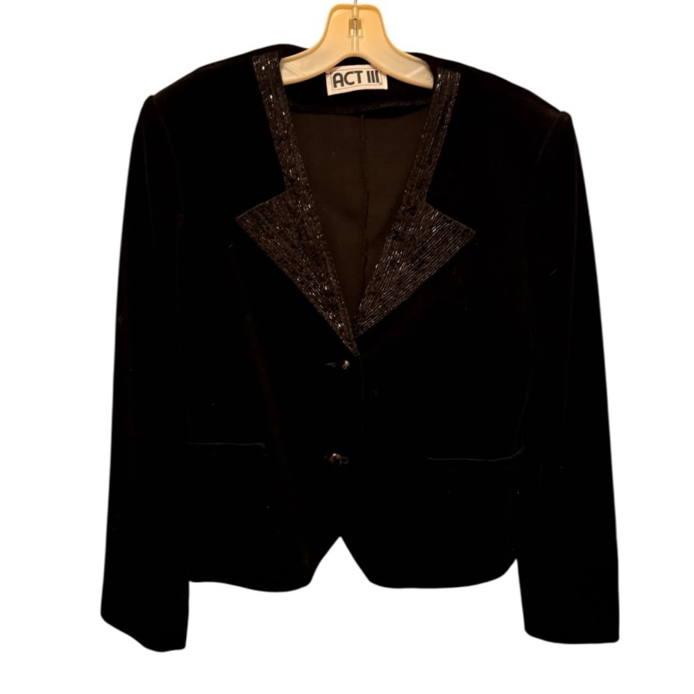Vintage Act III ILGWU Black Velvet Blazer with Beaded Collarβ nwt Deadstock